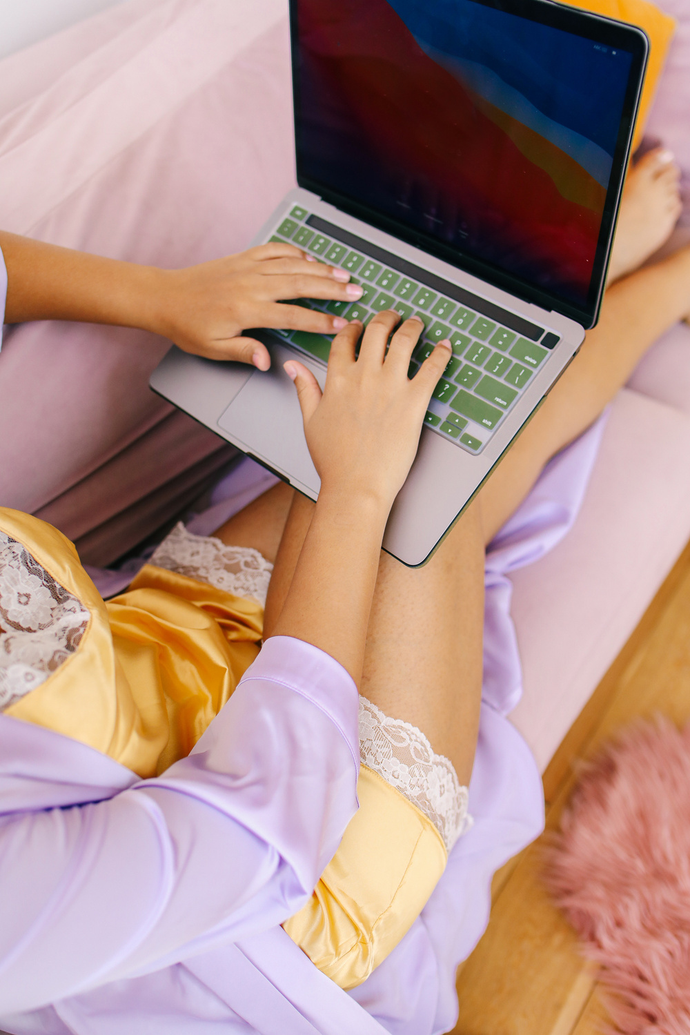 Woman in Loungewear Using Laptop